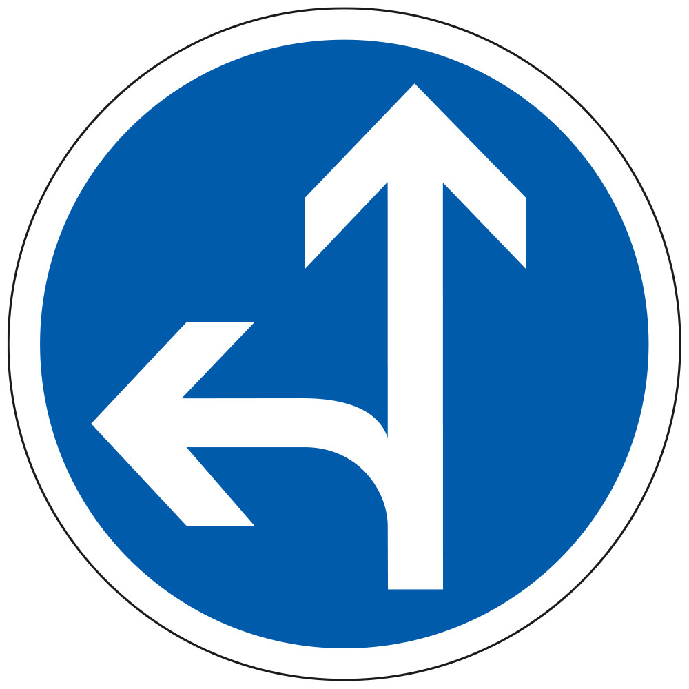 Panneau Obligation Directions obligatoires à la prochaine intersection tout droit ou à gauche B21d2 Signalisation Ronde Fond ble Panneau Obligation Directions obligatoires à la prochaine intersection tout droit ou à gauche B21d2 Signalisation Ronde Fond ble