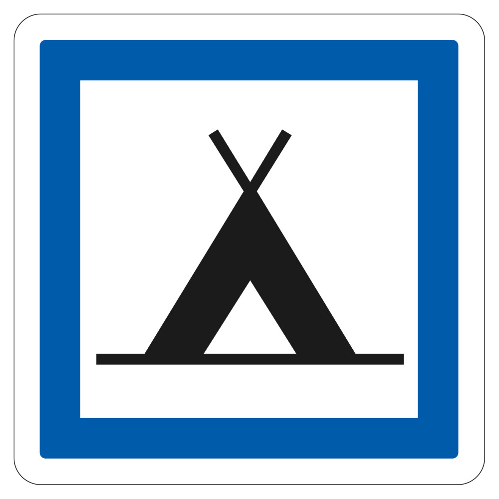 Panneau d'indication des services Terrain de camping pour tentes CE4a Signalisation Carré Fond blanc Bordure bleu Panneau