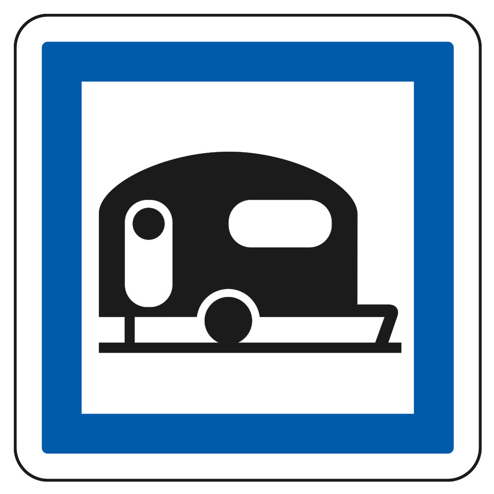 Panneau d'indication des services Terrain de camping pour caravanes CE4b Signalisation Carré Fond blanc Bordure bleu Panneau