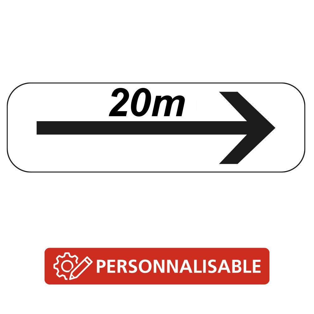 Panonceau Routier de type M8 flèche vers la droite distance personnalisable M8d bis complément panneau stationnement et arrêt Panonceau Routier de type M8 flèche vers la droite distance personnalisable M8d bis complément panneau stationnement et arrêt