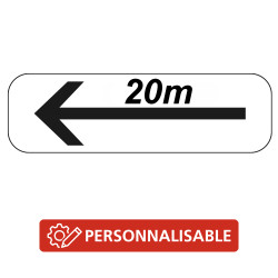 Panonceau Routier de type M8 flèche vers la gauche distance personnalisable M8e bis complément panneau stationnement et arrêt