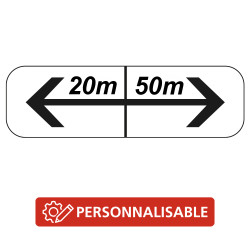 Panonceau Routier de type M8 double flèche gauche et droite distance personnalisable M8f bis complément panneau stationnement