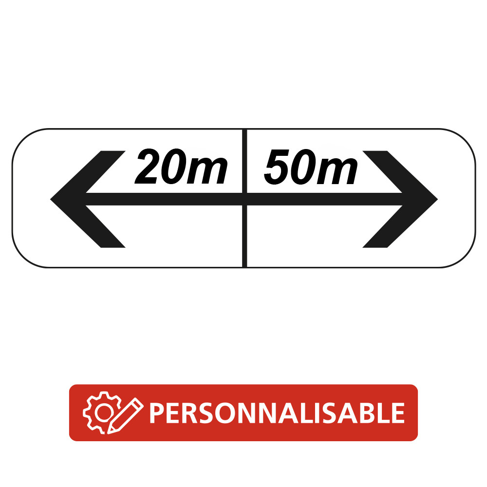 Panonceau Routier de type M8 double flèche gauche et droite distance personnalisable M8f bis complément panneau stationnement