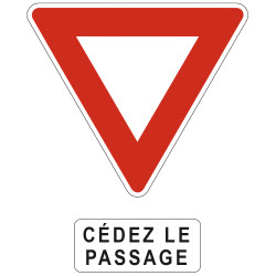 Panneau Intersection Cédez le passage à l'intersection et panonceau cédez le passage AB3a+M9c Signalisation Triangulaire