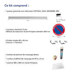 Description kit pochoir panneau Défense de stationner, Accès pompier