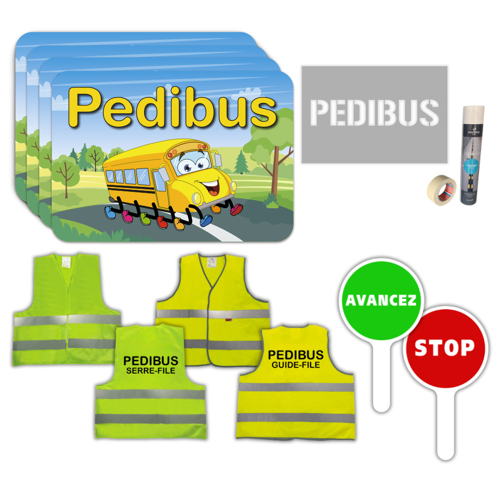 Kit pedibus panneau pedibus avec pochoir et gilet de sécurité Kit pedibus panneau pedibus avec pochoir et gilet de sécurité
