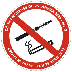 Panneau Interdiction de fumer et de vapoter nouveau décret 2025