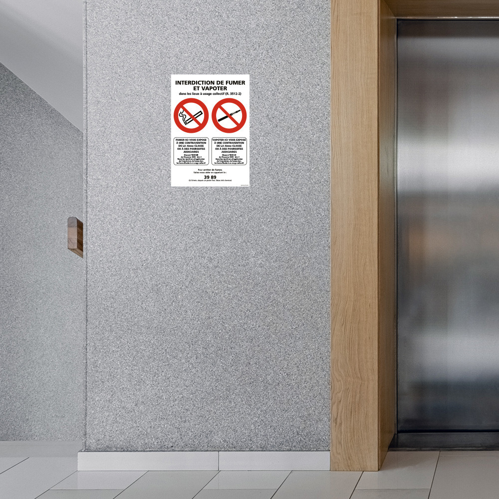 Panneau signalétique interdiction de fumer et de vapoter selon nouveau décret janvier 2025 lieu public Panneau signalétique interdiction de fumer et de vapoter selon nouveau décret janvier 2025 lieu public