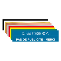 Plaque de boite aux lettres 1 ligne personnalisée avec mention PAS DE PUBLICITÉ - couleur bleu