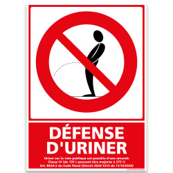 Panneau Défense d'uriner avec décret