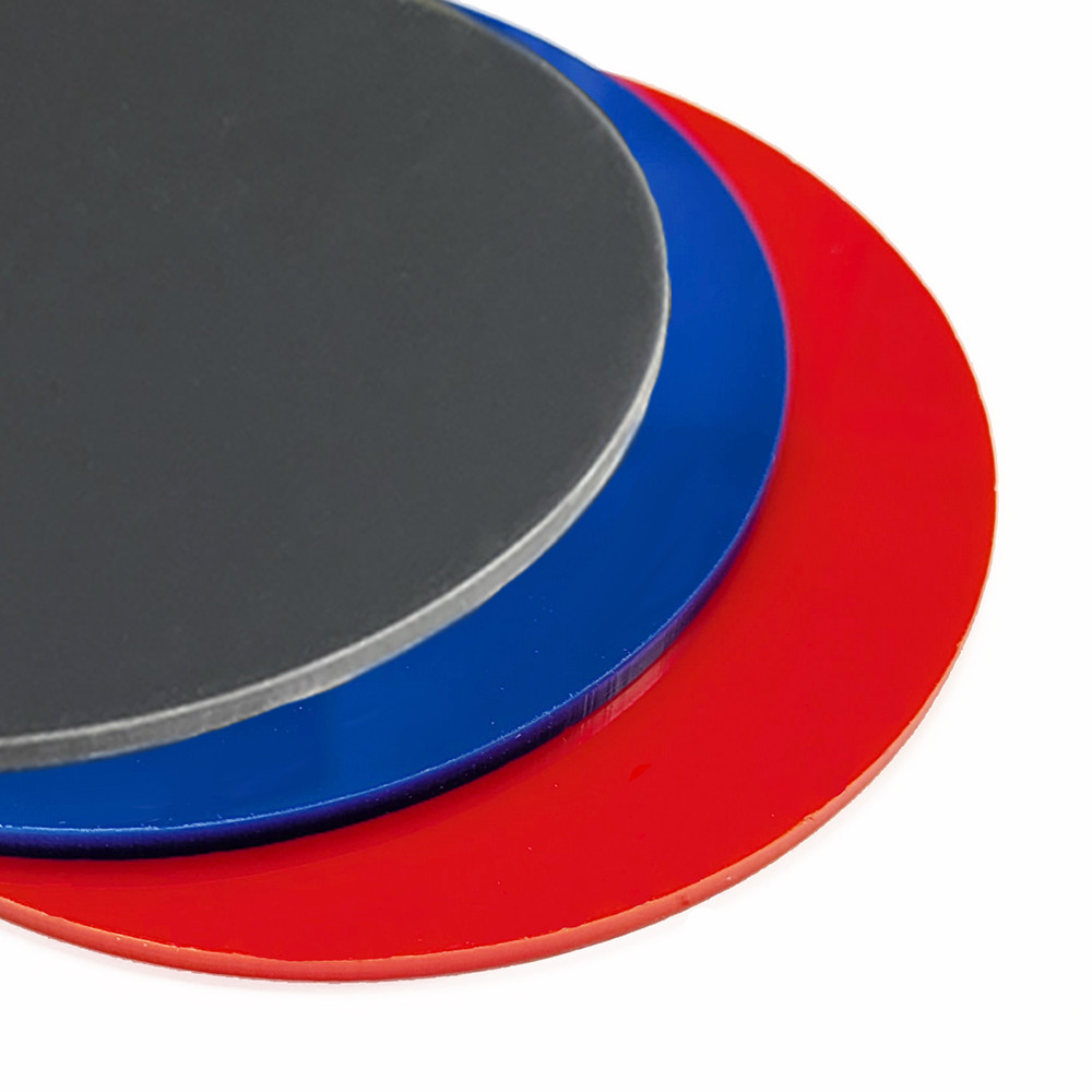 Disque rond verre acrylique 3mm rouge bleu gris