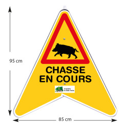 Triangle de sécurité danger chasse en cours 95x85 cm