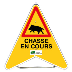 Triangle de signalisation temporaire danger chasse en cours