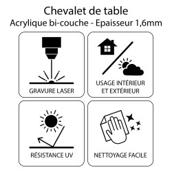 Chevalet de table en acrylique bi-couche - Texte gravé