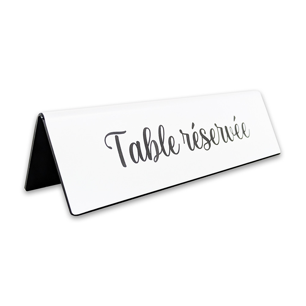 Chevalet de table "Table réservée" Couleur Blanc - Texte gravé