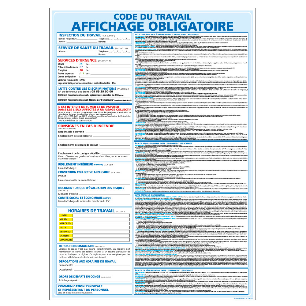 Code du travail affichage obligatoire
