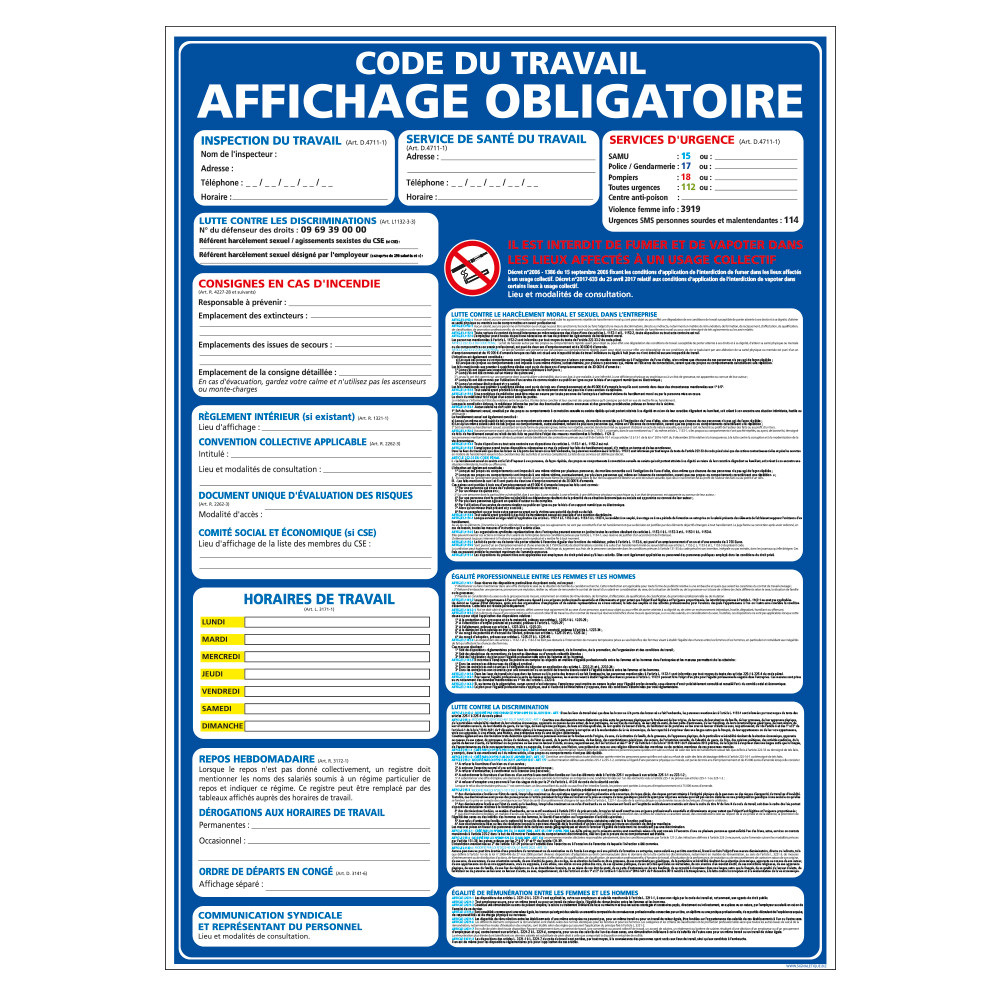 Code du travail affichage obligatoire