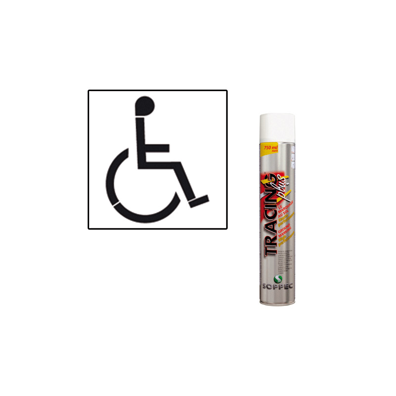 KIT POCHOIR PLACE HANDICAPE (W1000) : 1 POCHOIR 250x300mm (W0110), 1 BOMBE PEINTURE BLANC (W151700)