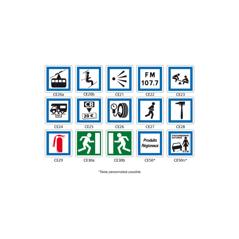 Panneau routier - Signaux d'indication - Type CE