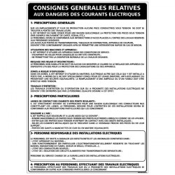 Panneau CONSIGNES GENERALES DES DANGERS DES COURANTS ELECTRIQUES (A0306)