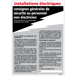 Panneau CONSIGNES DES INSTALLATIONS ELECTRIQUES (A0325)