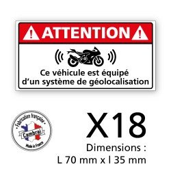 3 PLANCHE DE 6 ADHESIFS ATTENTION VEHICULE EQUIPE D'UN SYSTEME DE GEOLOCALISATION (G1446_PL6X3)