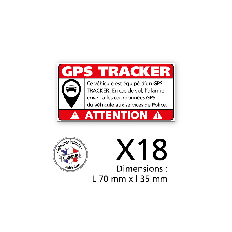 3 PLANCHE DE 6 ADHESIFS ATTENTION VEHICULE EQUIPE D'UN GPS TRACKER (G1448_PL6X3)