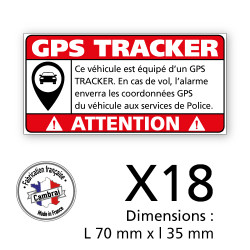 3 PLANCHE DE 6 ADHESIFS ATTENTION VEHICULE EQUIPE D'UN GPS TRACKER (G1448_PL6X3)