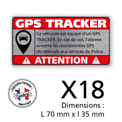 3 PLANCHE DE 6 ADHESIFS ATTENTION VEHICULE EQUIPE D'UN GPS TRACKER (G1448_PL6X3)