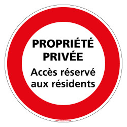 Panneau INTERDICTION DE CIRCULER PROPRIETE PRIVEE ACCES RESERVE AUX RESIDENTS (L0214)