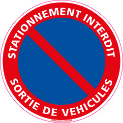 Panneau STATIONNEMENT INTERDIT, SORTIE DE VEHICULES (L0019)