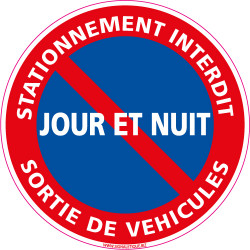 Panneau DEFENSE DE STATIONNER, SORTIE DE VEHICULES JOUR ET NUIT (L0142)