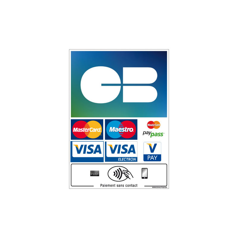 Sticker autocollant logo Cb paiement par carte bancaire et sans