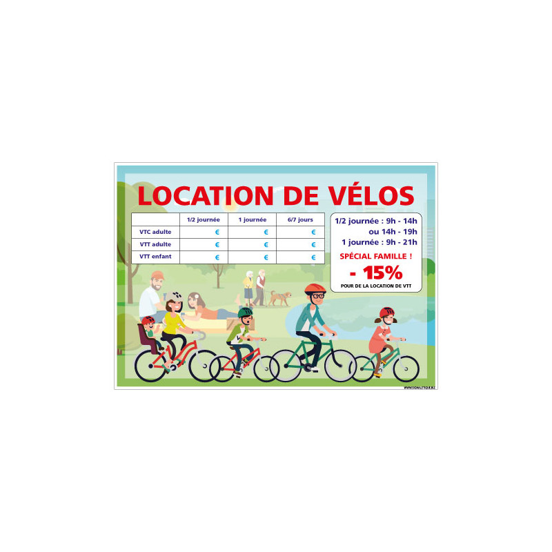 PANNEAU LOCATION DE VELOS PERSONNALISER (H0510-PERSO)