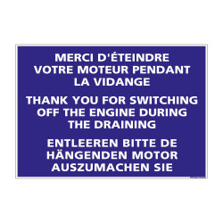 PANNEAU DE SIGNALISATION CAMPING ETEINDRE VOTRE MOTEUR (H0221) Français-Anglais-Allemand