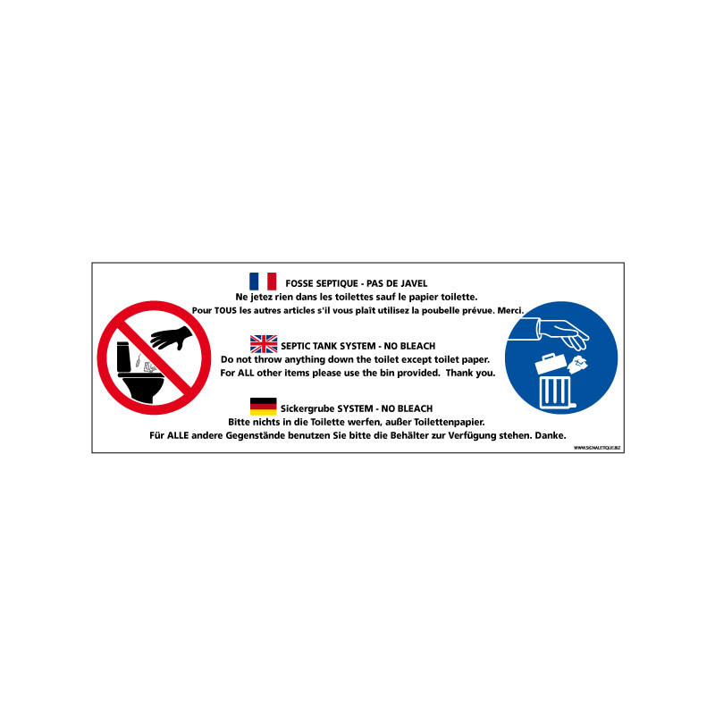 Panneau de signalisation FOSSE SEPTIQUE - PAS DE JAVEL (H0237)
