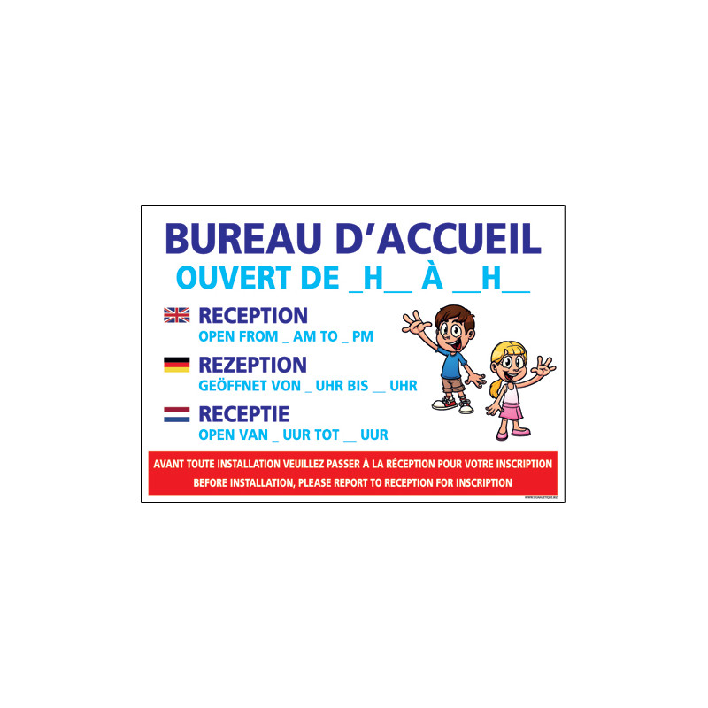 PANNEAU HORAIRES BUREAU D'ACCUEIL (H0294) PANNEAU HORAIRES BUREAU D'ACCUEIL (H0294)