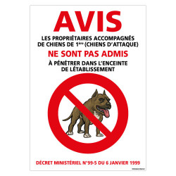 PANNEAU CHIENS DE 1ERE CATEGORIE NON ADMIS (H0441)