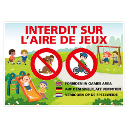 PANNEAU INTERDIT SUR L'AIRE DE JEUX - FRANCAIS ET AUTRES LANGUES (H0446)