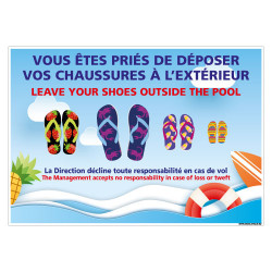 Panneau Laissez vos chaussures à l'extérieur pour piscines