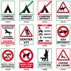 Panneau de Signalisation pour la nature (camping, chien, chasseÖ)