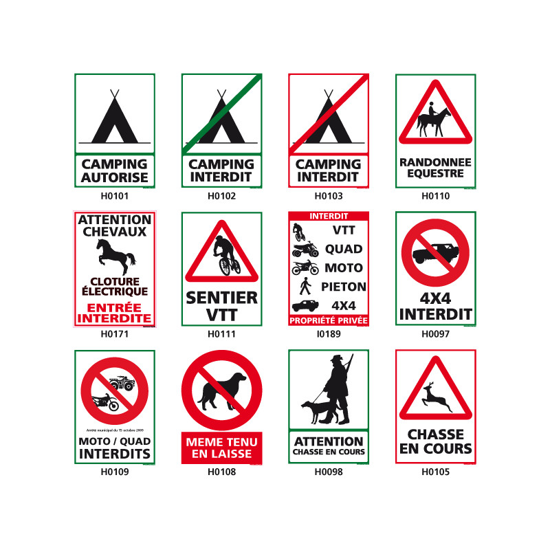 Panneau de Signalisation pour la nature (camping, chien, chasseÖ)