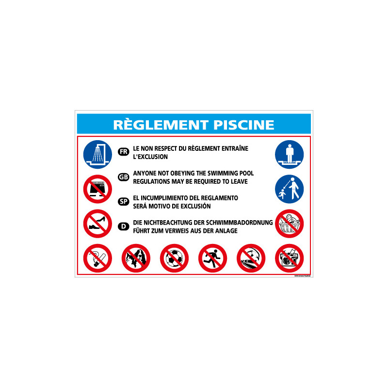 PANNEAU AFFICHAGE OBLIGATOIRE PISCINE (D0724) PANNEAU AFFICHAGE OBLIGATOIRE PISCINE (D0724)