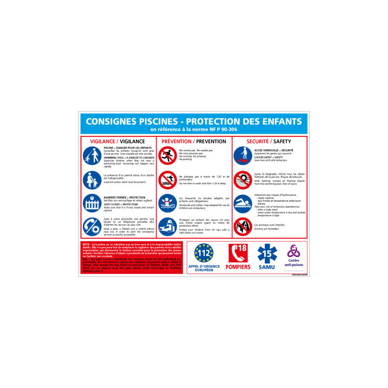 PANNEAU CONSIGNES PISCINES PROTECTION ENFANTS (D0725)