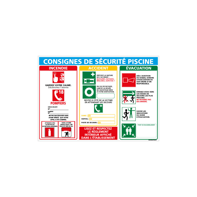PANNEAU DE CONSIGNES DE SECURITE DES PISCINES (D0726) PANNEAU DE CONSIGNES DE SECURITE DES PISCINES (D0726)