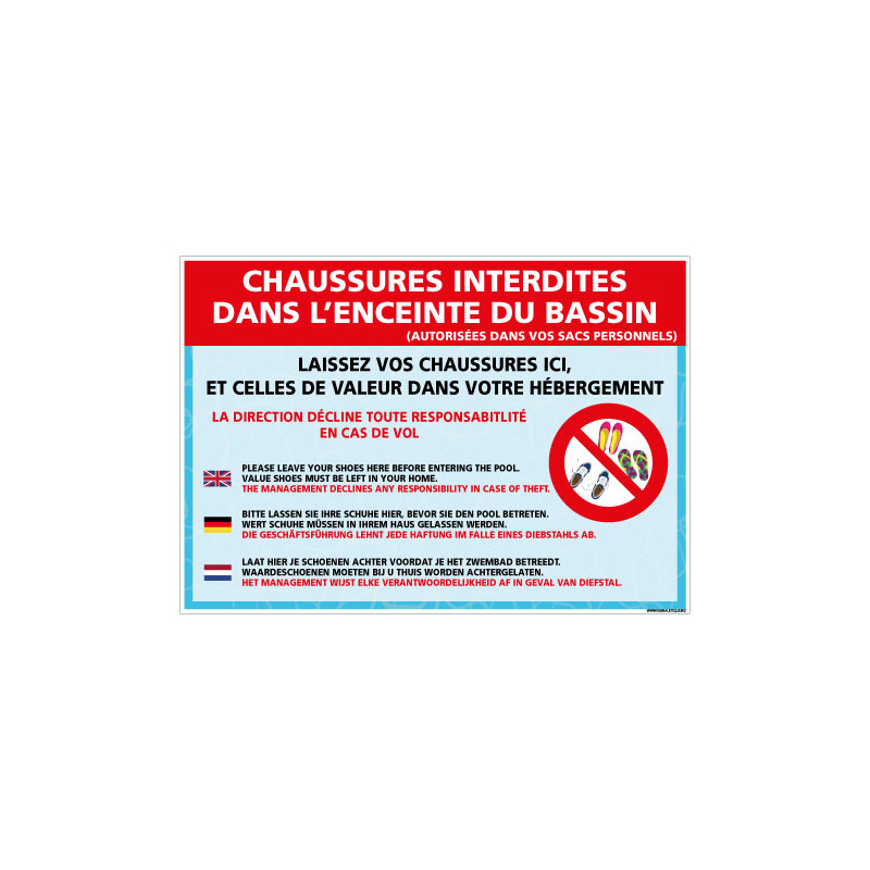 PANNEAU CHAUSSURES INTERDITES DANS L'ENCEINTE DU BASSIN (H0482)