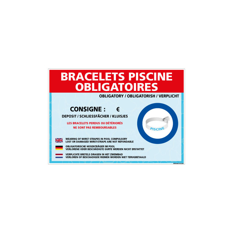 PANNEAU PERSONNALISABLE BRACELETS DE PISCINE OBLIGATOIRES (H0484-PERSO)