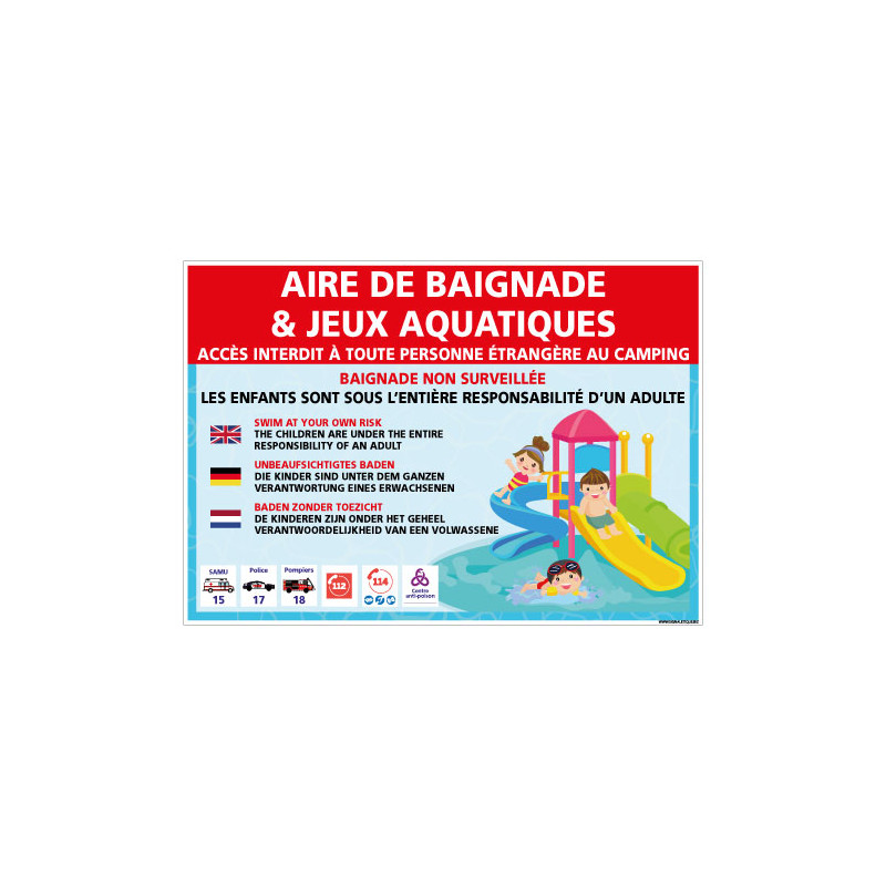 PANNEAU AIRE DE BAIGNADE & JEUX AQUATIQUES (H0489)