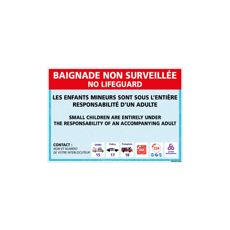 PANNEAU BAIGNADE NON SURVEILLEE PERSONNALISABLE (H0492-PERSO)