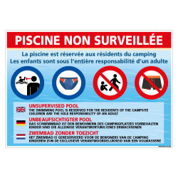 PANNEAU PISCINE NON SURVEILLEE RESERVE AUX RESIDENTS DU CAMPING (H0495)